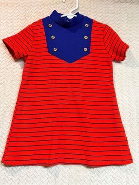 Vtg 70s Buster Brown Knit Dress Size 5 Kidcore Sailor Bib Red Blue Acrilan